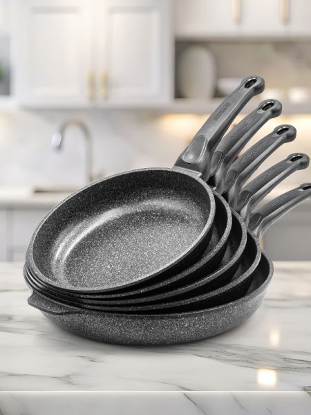 Stack of nonstick frying pans